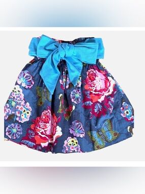 Persnickety Floral Skirt Blue Butterfly Roses Bow Waist Girls Size 6
